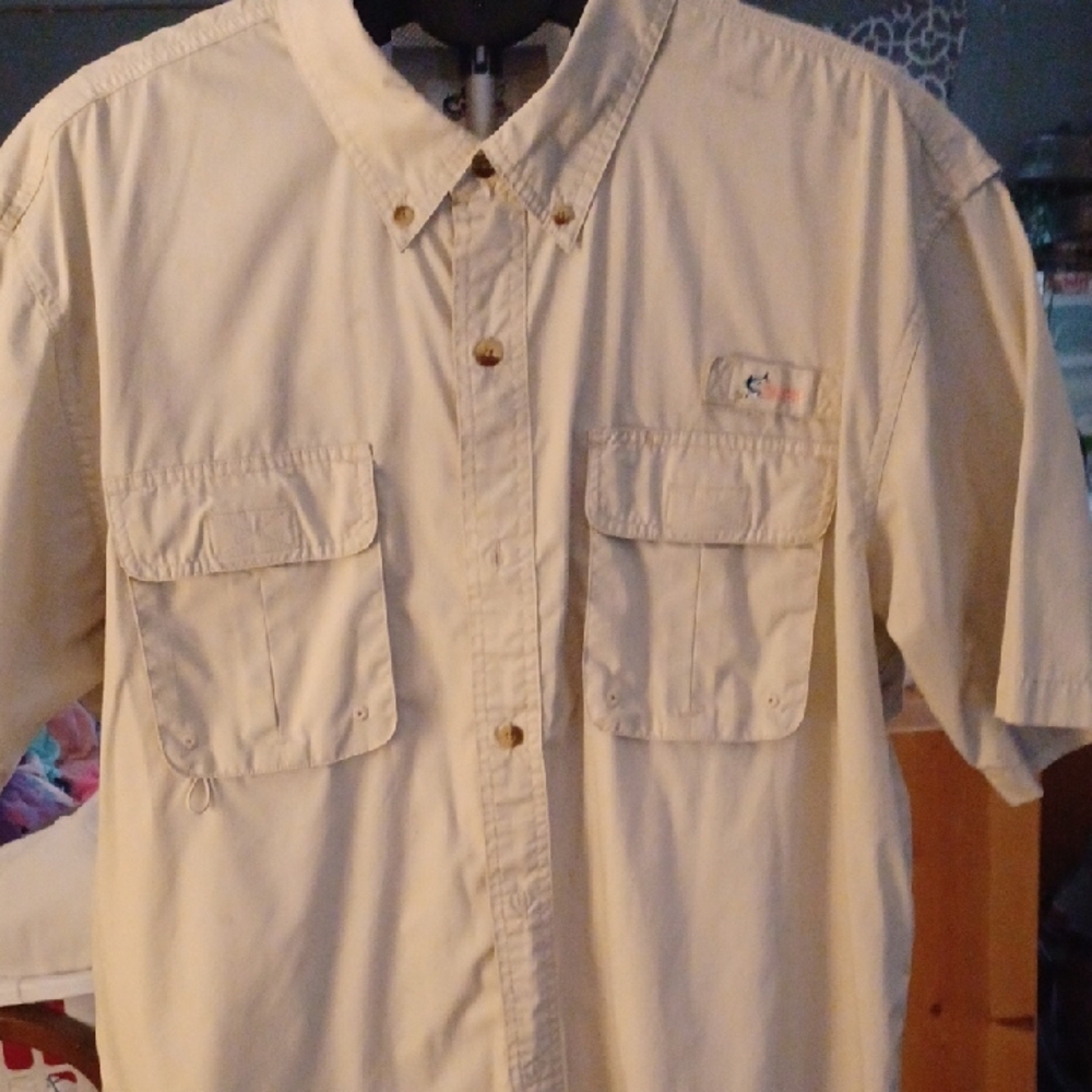 Mens World Wide Sportmans Short Sleeve Nylon Fishing Shirt Sz XL